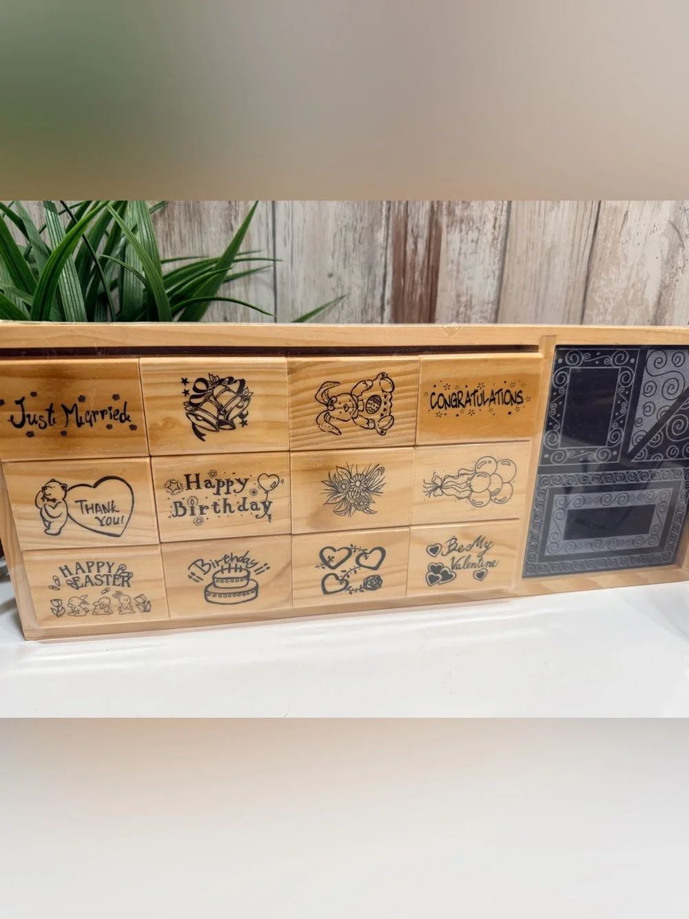 Wooden Rubber Stamp Set - Natural Wood Tone